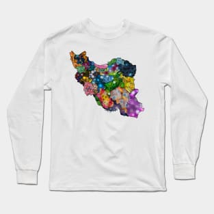 Spirograph Patterned Iran Counties Map Long Sleeve T-Shirt